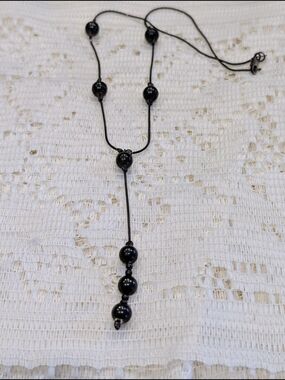 Vintage Gunmetal & Silver Tone Lariat Necklace - Edgy Minimalist Y-Drop